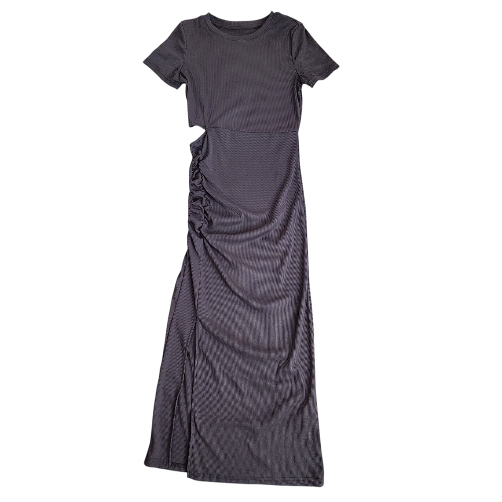 Shein Short Sleeve Ribbed Midi Dress with Cutout & Slit - Size Small